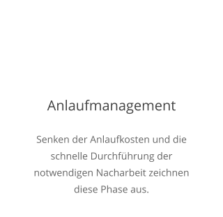 Anlaufmanagement Senken der Anlaufkosten und die schnelle Durchführung der notwendigen Nacharbeit zeichnen diese Phase aus.